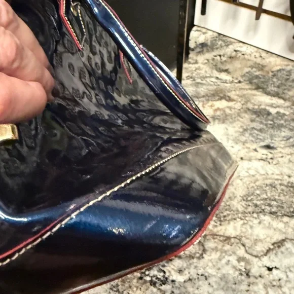 ARCADIA Italy Navy Oceano Patent Leather Dome Satchel Bag - Picture 9 of 9